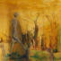 The Path Home, 2006, Oil and mixed media on burnt wood, 28" x 28"