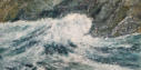 Waves Over Shore Rocks, Encaustic on Panel, 12" x 24"