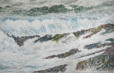 Waves Breaking Over Rocks 1, Encaustic on Panel, 24" x 36"