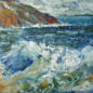 Middle Cove Waves #1, Encaustic on Panel, 12" x 12"